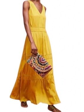 Dolan Yellow V-Neck Tiered Maxi Dress